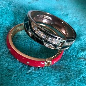 Two enameled bracelets red and black and gold